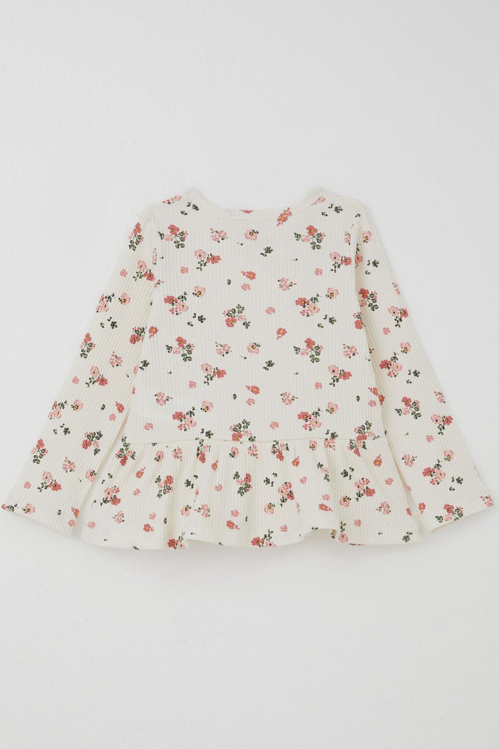 BRE Breeze Girl Child Leggings Set with Flower Patterned Hem Ruffle Detail 3-7 Years, Beige - Oro Valley