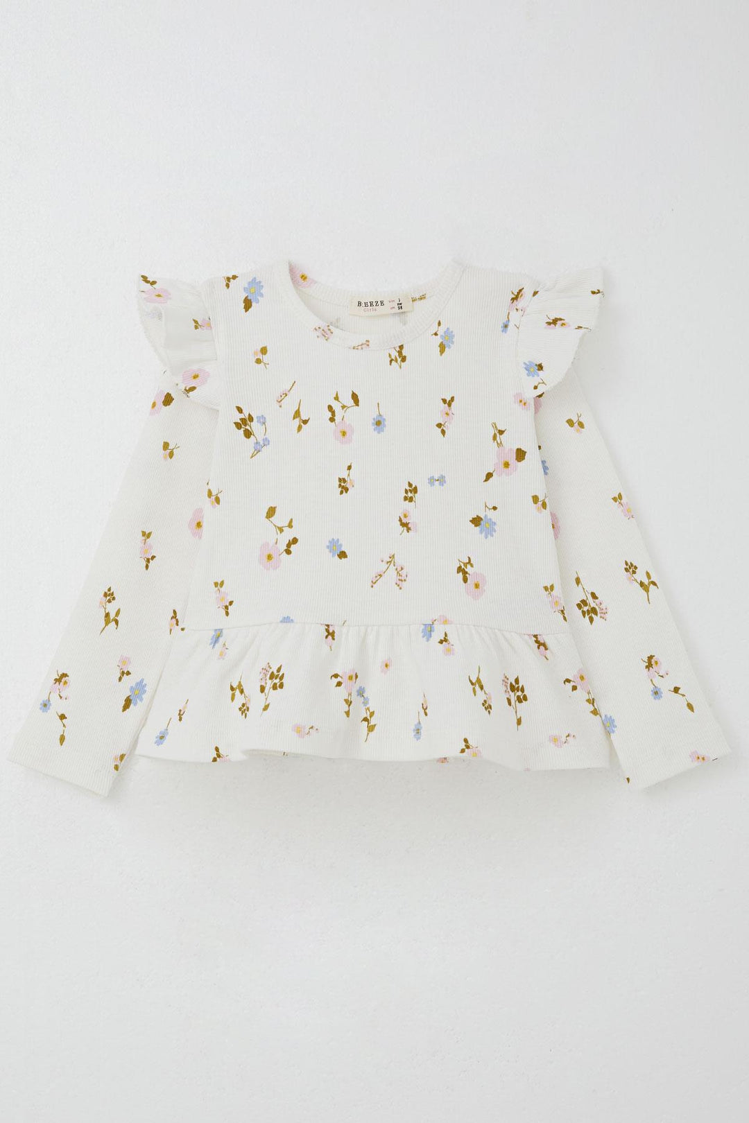BRE Breeze Girl's Legging Set with Flower Patterned Frilly Shoulders, 2-6 Years, Beige - Soria