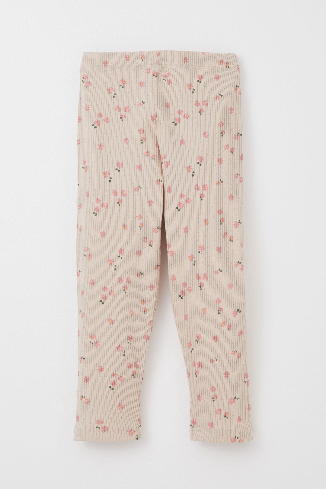 BRE Breeze Girl Child Leggings Set with Flower Patterned Frilly Shoulders 2-6 Years, Beige - Columbus