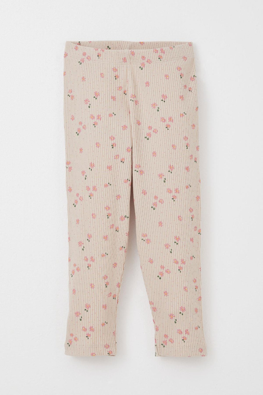 BRE Breeze Girl Child Leggings Set with Flower Patterned Frilly Shoulders 2-6 Years, Beige - Columbus