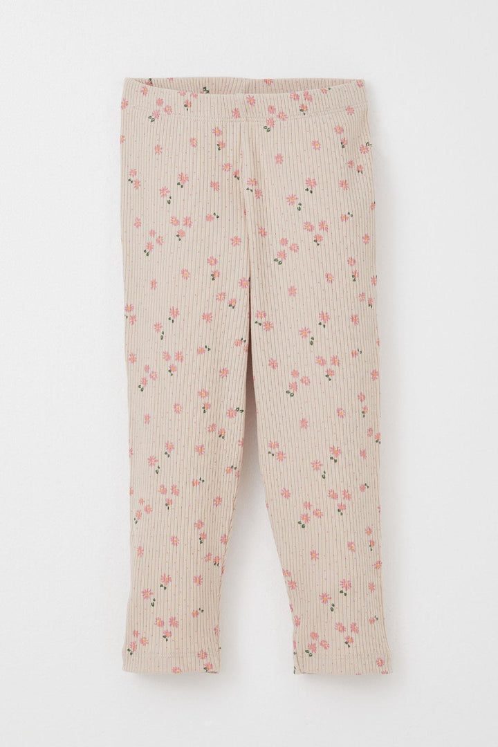 BRE Breeze Girl Child Leggings Set with Flower Patterned Frilly Shoulders 2-6 Years, Beige - Columbus