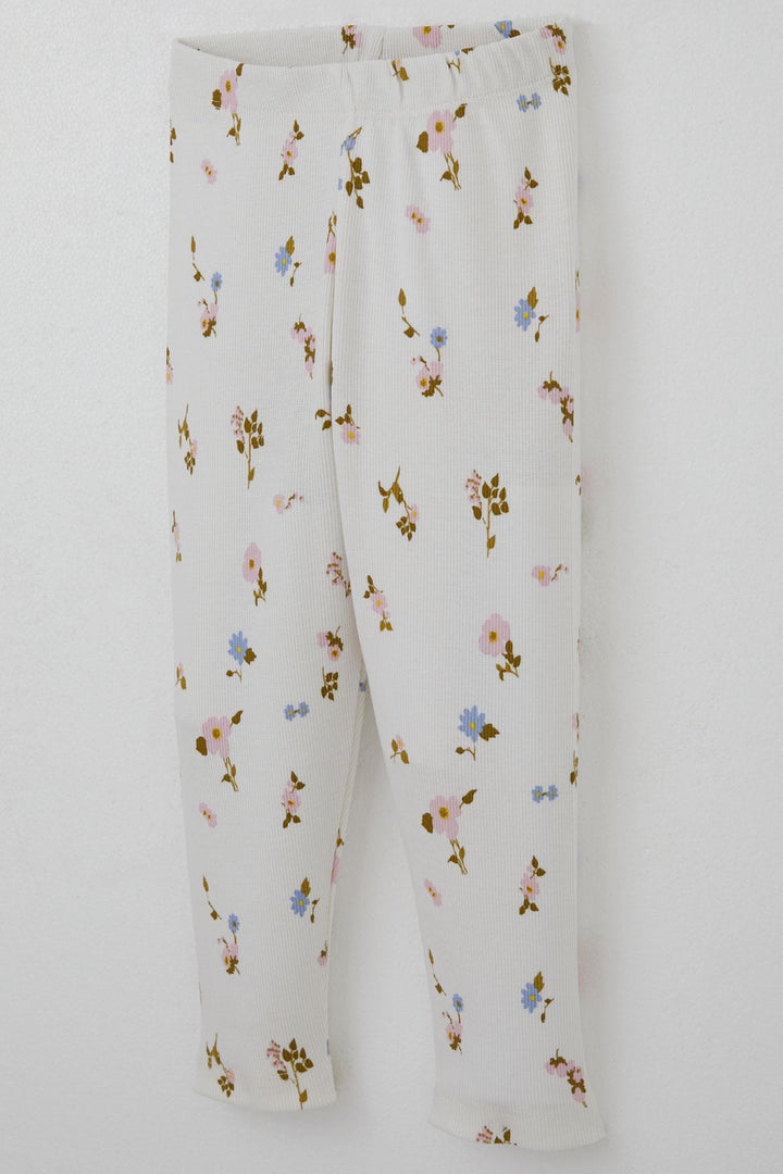 BRE Breeze Girl Child Leggings Set with Flower Patterned Ruffled Sleeves Detail 2-6 Years, Ecru - Bangor