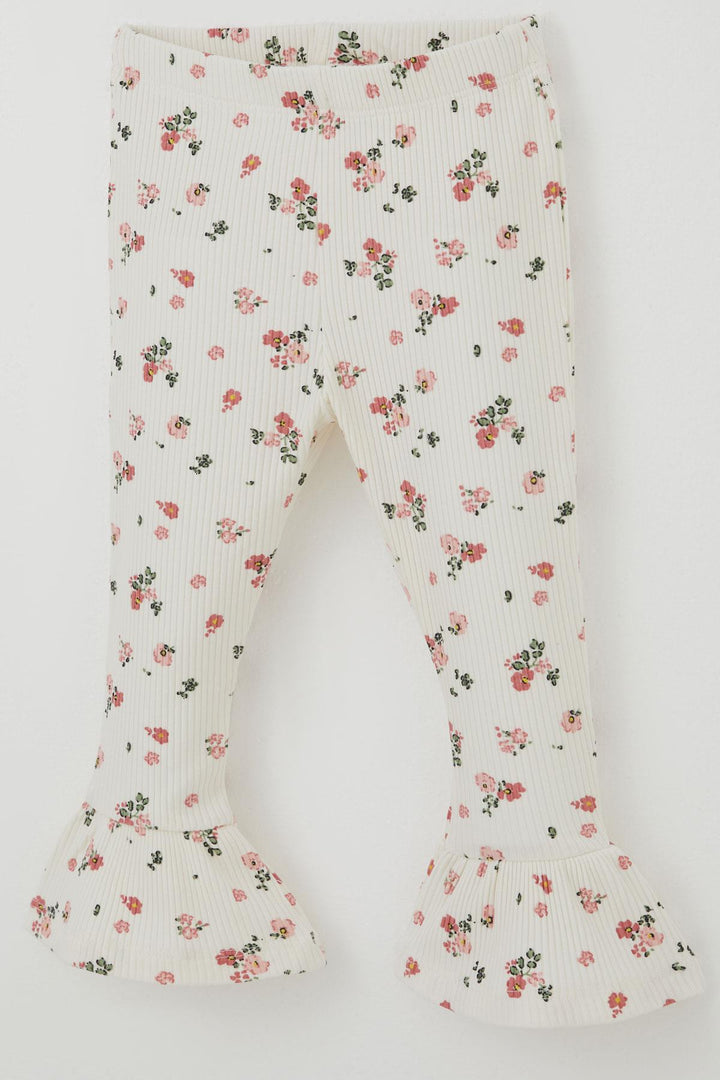 BRE Breeze Girl Child Leggings Set with Flower Patterned Hem Ruffle Detail 3-7 Years, Beige - Oro Valley