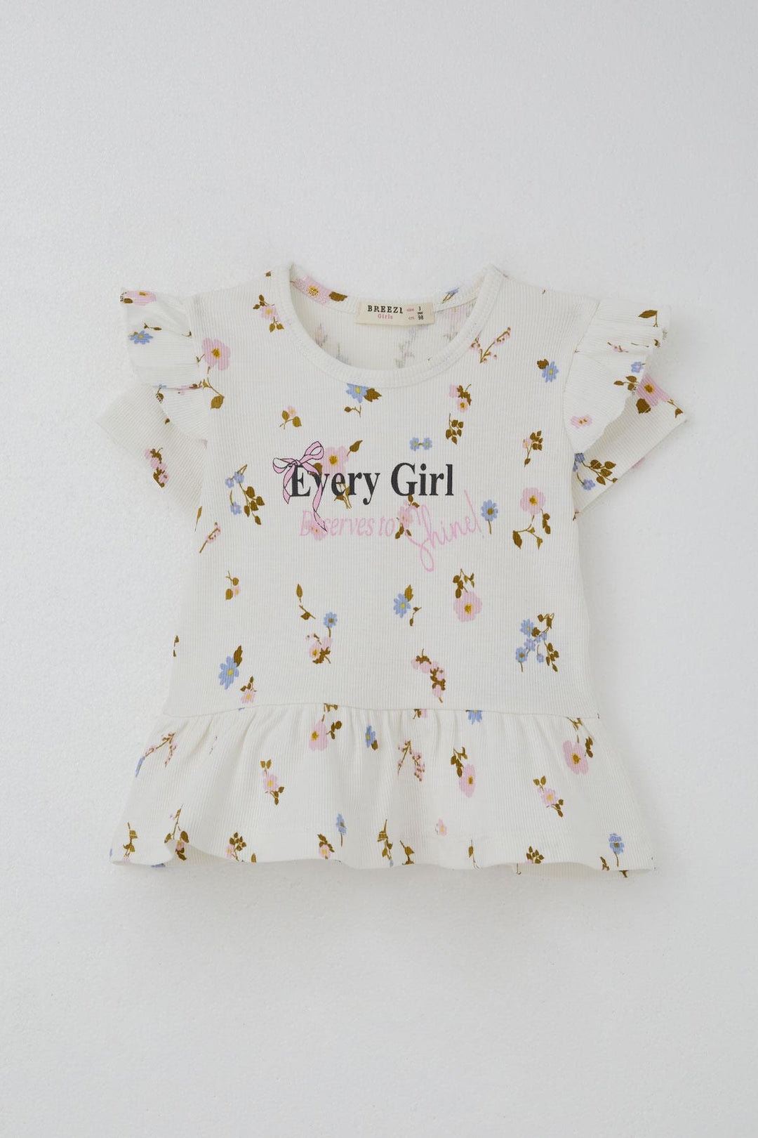 BRE Breeze Girl Child Leggings Set with Flower Patterned Ruffled Sleeves Detail 2-6 Years, Ecru - Bangor