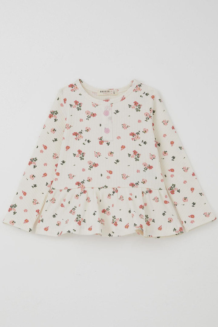 BRE Breeze Girl Child Leggings Set with Flower Patterned Hem Ruffle Detail 3-7 Years, Beige - Oro Valley