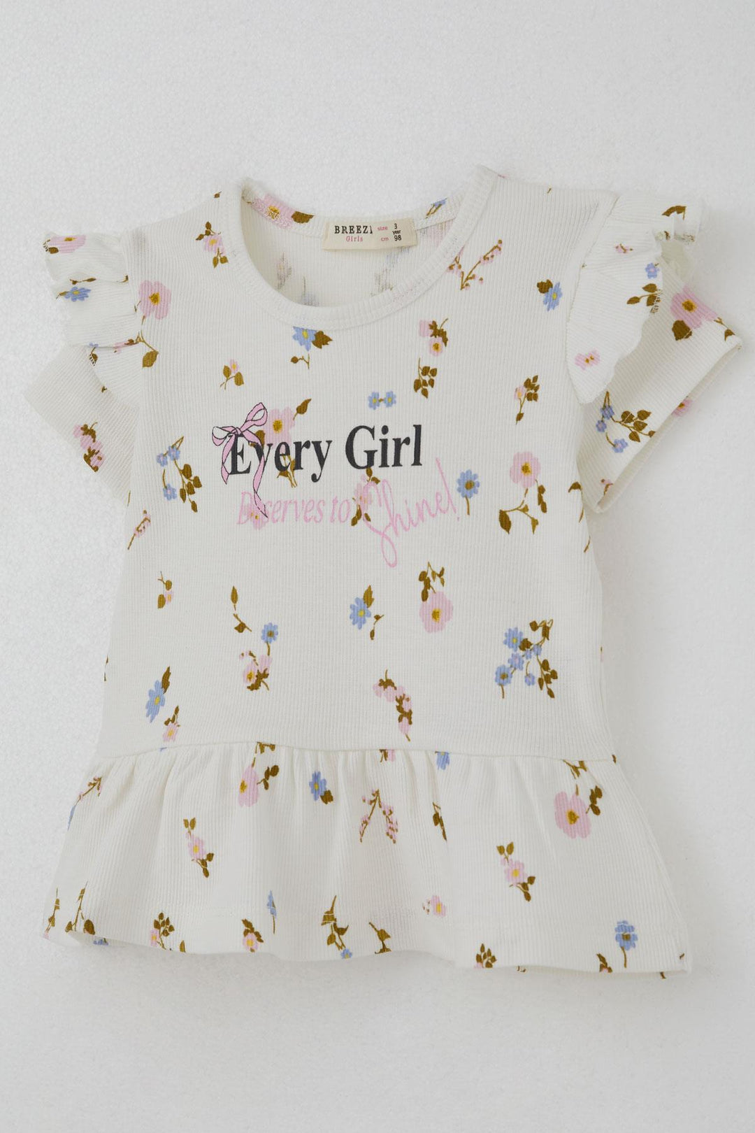 BRE Breeze Girl Child Leggings Set with Flower Patterned Ruffled Sleeves Detail 2-6 Years, Ecru - Bangor