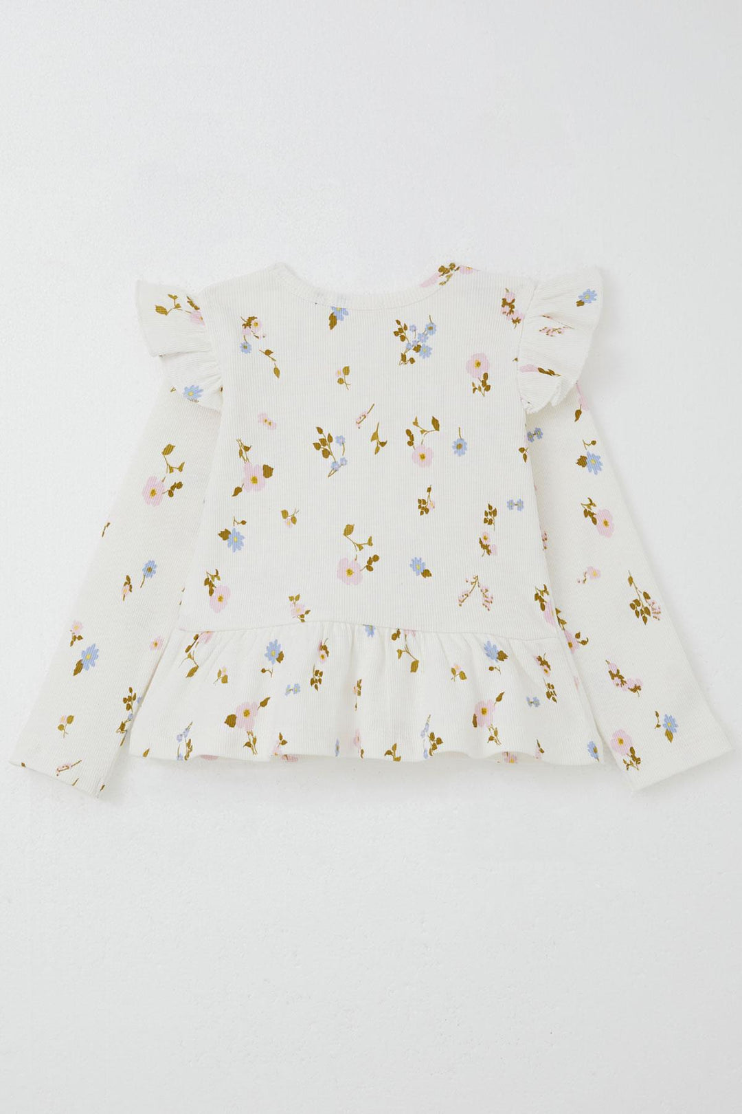 BRE Breeze Girl's Legging Set with Flower Patterned Frilly Shoulders, 2-6 Years, Beige - Soria