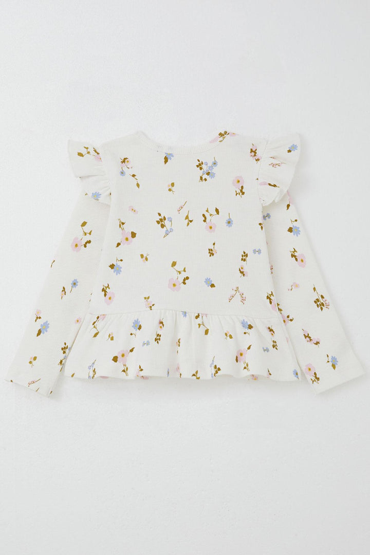 BRE Breeze Girl's Legging Set with Flower Patterned Frilly Shoulders, 2-6 Years, Beige - Soria