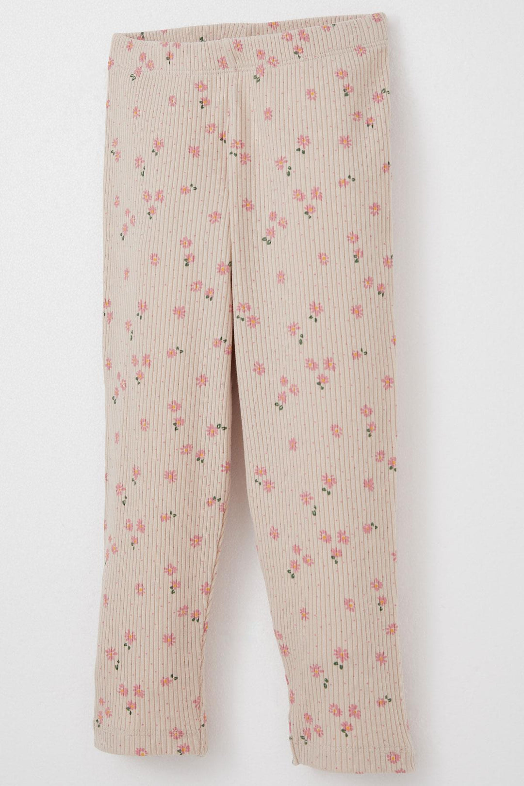 BRE Breeze Girl Child Leggings Set with Flower Patterned Frilly Shoulders 2-6 Years, Beige - Columbus