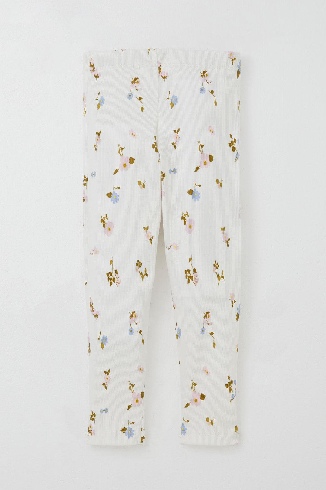 BRE Breeze Girl's Legging Set with Flower Patterned Frilly Shoulders, 2-6 Years, Beige - Soria