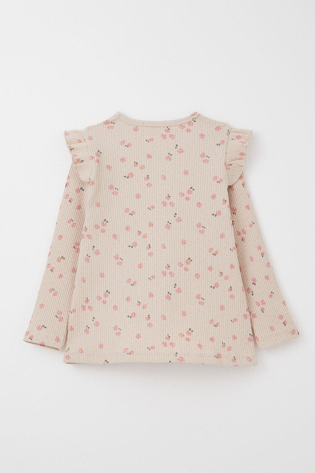 BRE Breeze Girl Child Leggings Set with Flower Patterned Frilly Shoulders 2-6 Years, Beige - Columbus