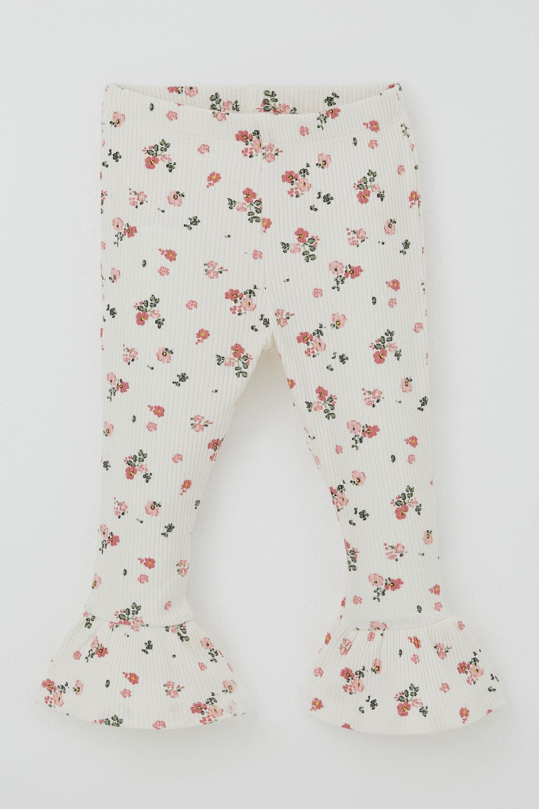 BRE Breeze Girl Child Leggings Set with Flower Patterned Hem Ruffle Detail 3-7 Years, Beige - Oro Valley