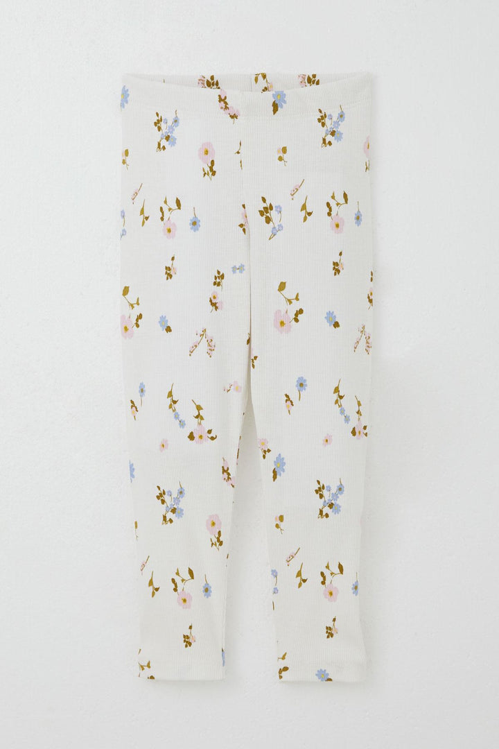 BRE Breeze Girl's Legging Set with Flower Patterned Frilly Shoulders, 2-6 Years, Beige - Soria
