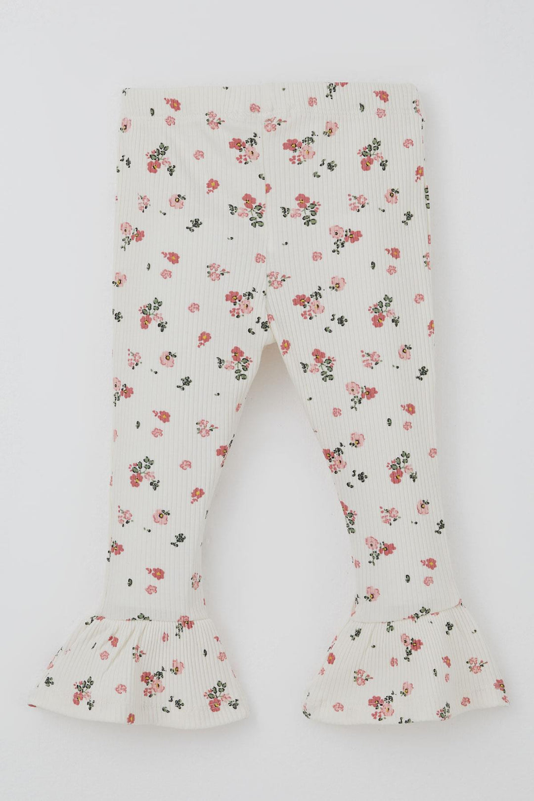BRE Breeze Girl Child Leggings Set with Flower Patterned Hem Ruffle Detail 3-7 Years, Beige - Oro Valley