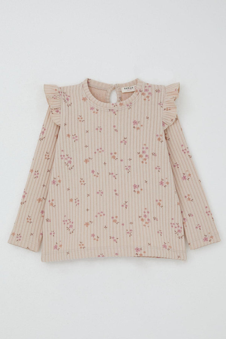 BRE Breeze Girl Child Leggings Set with Flower Patterned Ruffled Shoulder Detail, 2-6 Years, Powder - Kissimmee