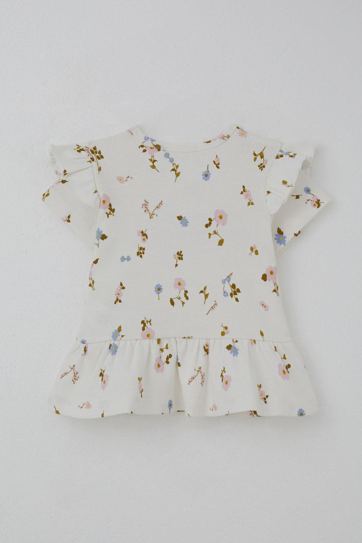 BRE Breeze Girl Child Leggings Set with Flower Patterned Ruffled Sleeves Detail 2-6 Years, Ecru - Bangor