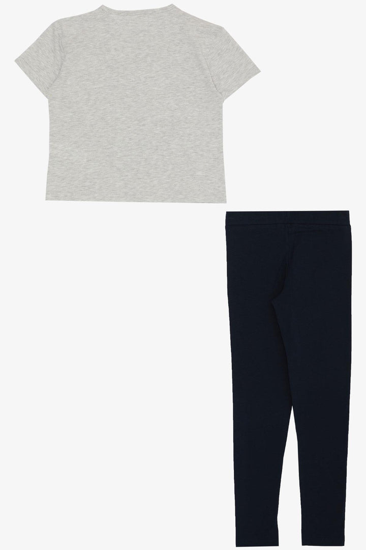 BRE Breeze Girl's Legging Set Flower & Text Printed with Bow 50 Years, Light Grey Melange - Playa del Carmen