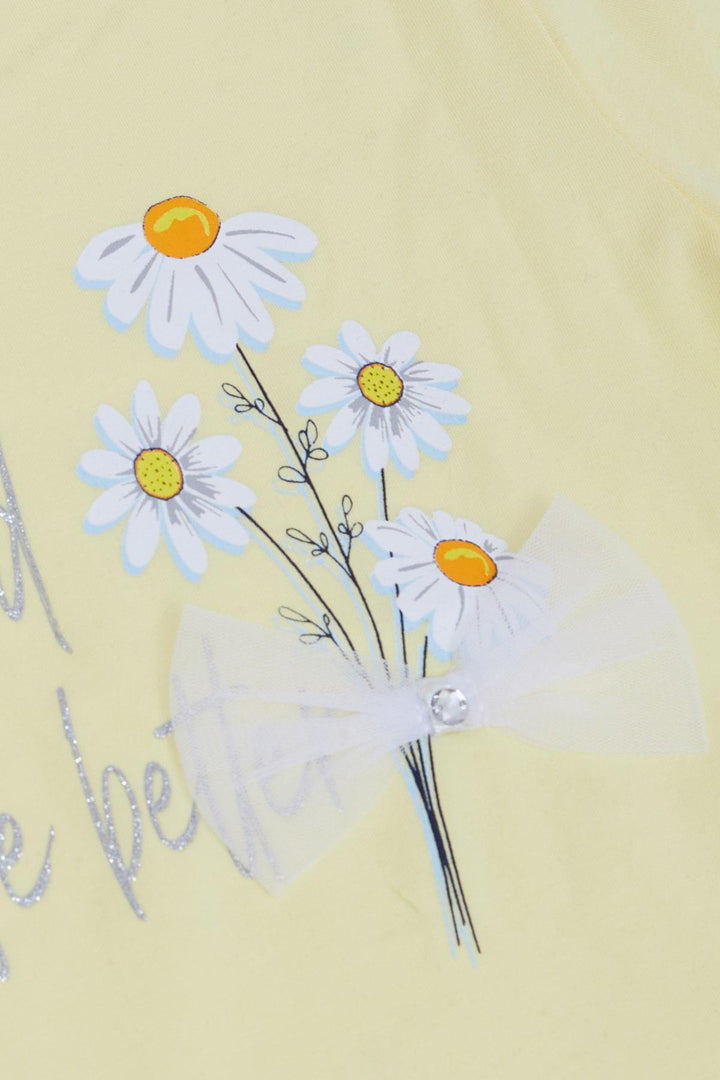 BRE Breeze Girl Child Legging Set Flower & Text Printed with Bow 50 Years, Yellow - Falls