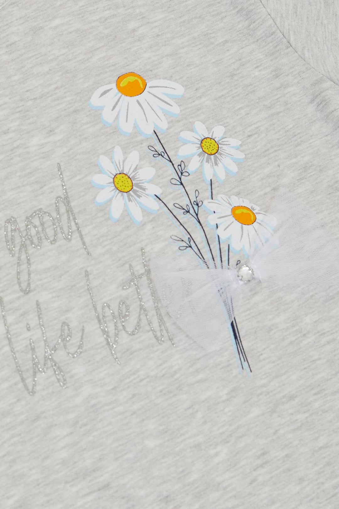 BRE Breeze Girl's Legging Set Flower & Text Printed with Bow 50 Years, Light Grey Melange - Playa del Carmen
