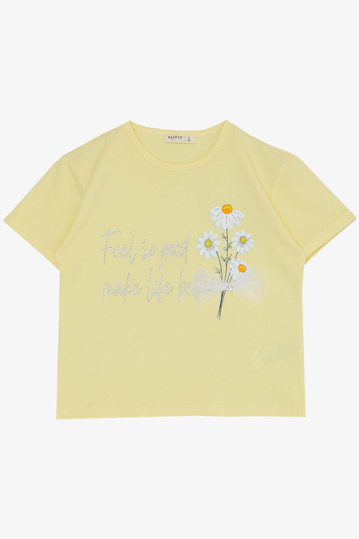BRE Breeze Girl Child Legging Set Flower & Text Printed with Bow 50 Years, Yellow - Falls