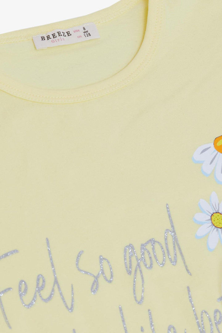 BRE Breeze Girl Child Legging Set Flower & Text Printed with Bow 50 Years, Yellow - Falls