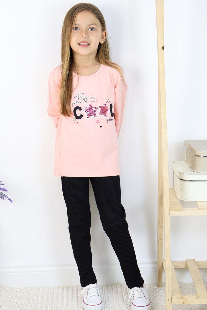 BRE Breeze Girl Child Leggings Set Collar Printed Sequined 3-8 Years, Salmon - Topeka