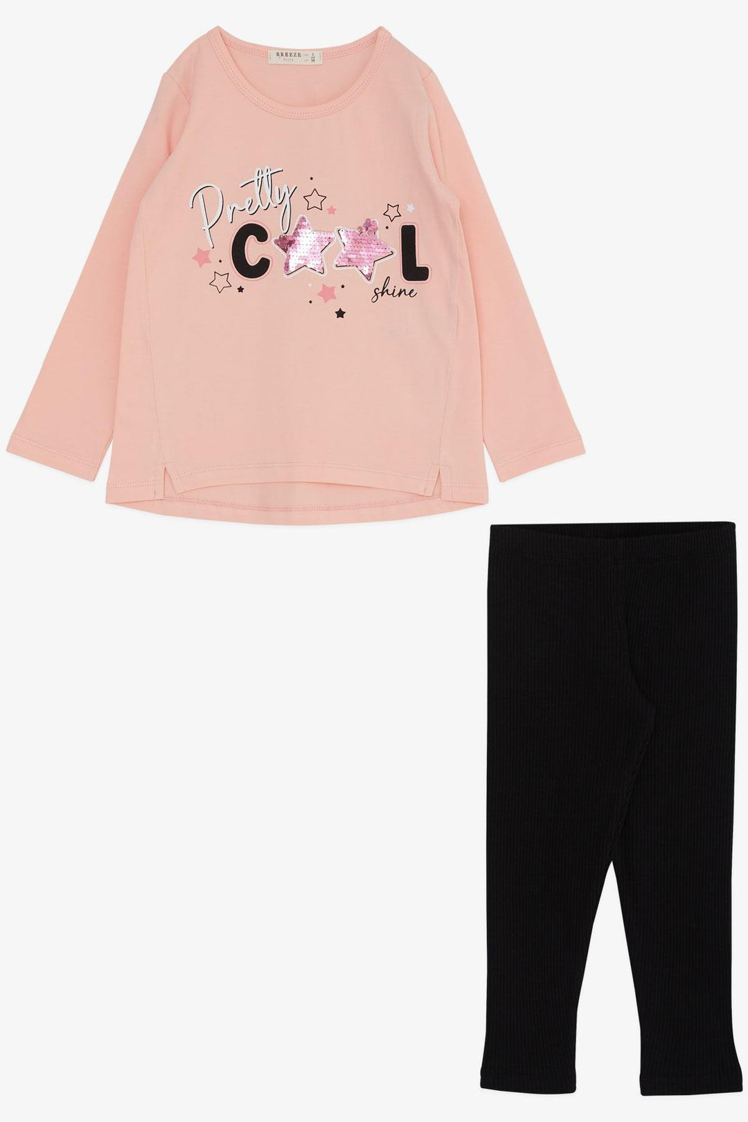 BRE Breeze Girl Child Leggings Set Collar Printed Sequined 3-8 Years, Salmon - Topeka