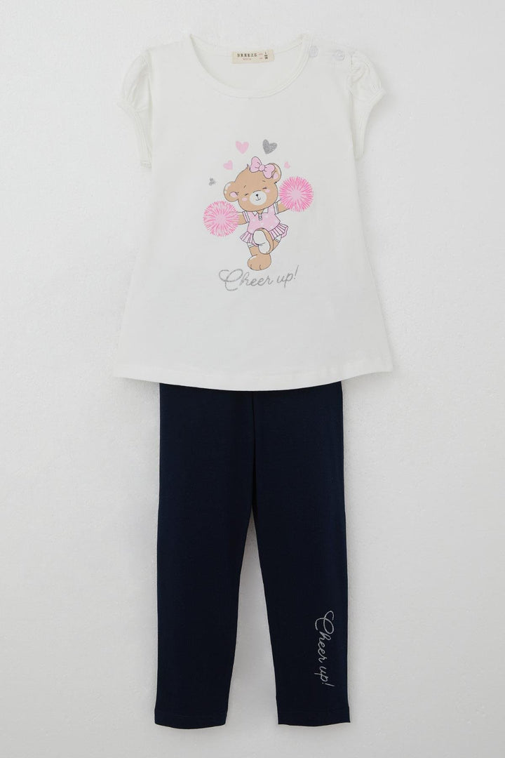 BRE Breeze Girl Child Leggings Set Dancer Cheerful Bear Printed 1.5-5 Years, Ecru - Collierville