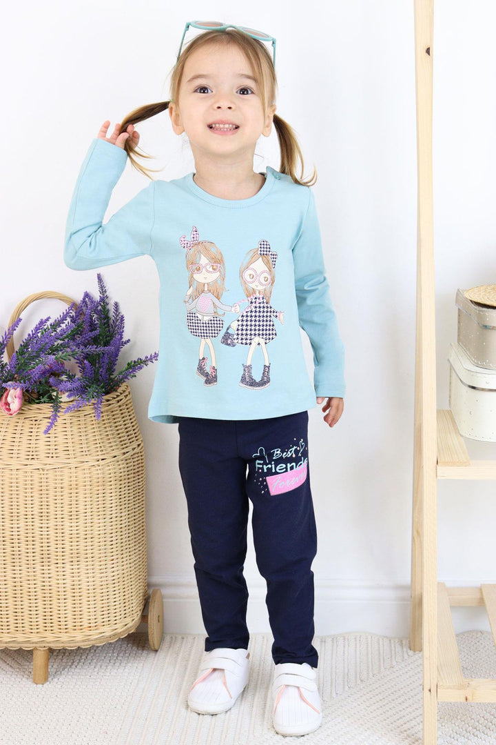 BRE Breeze Girl Child Set Friendship Themed Happy Girls Printed 2-6 Years, Aqua Green - Vergína