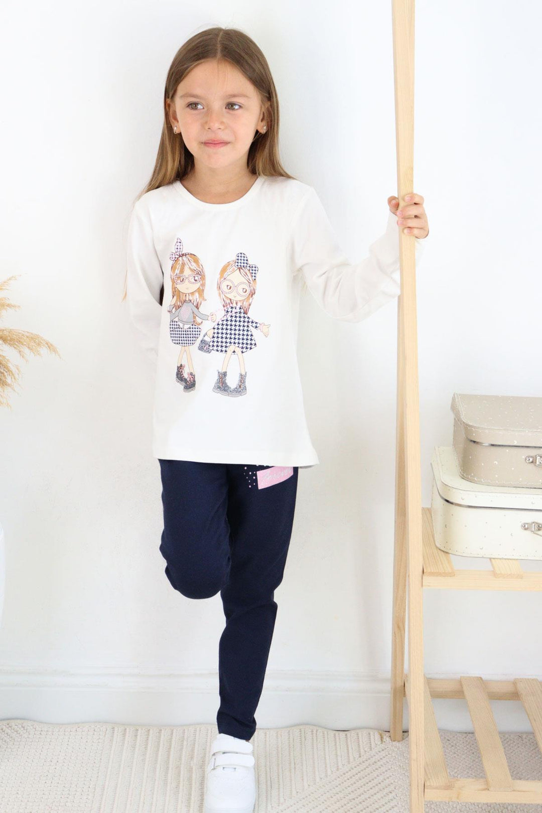 BRE Breeze Girl Child Leggings Set Friendship Themed Happy Girls Printed 2-6 Years, Beige - Walthamstow