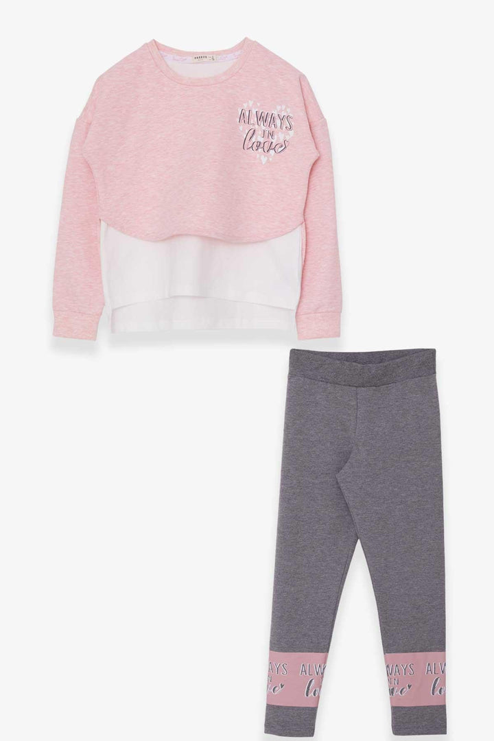 BRE Breeze Girl's Legging Set with Heart Print, 82 Years, Salmon Melange - Hacienda Heights