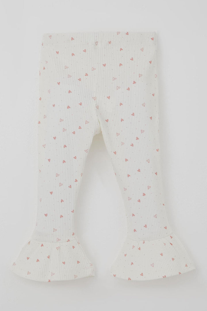 BRE Breeze Girl Child Leggings Set Heart Patterned Hem Ruffle Detailed 3-7 Years, Ecru - Neunkirchen