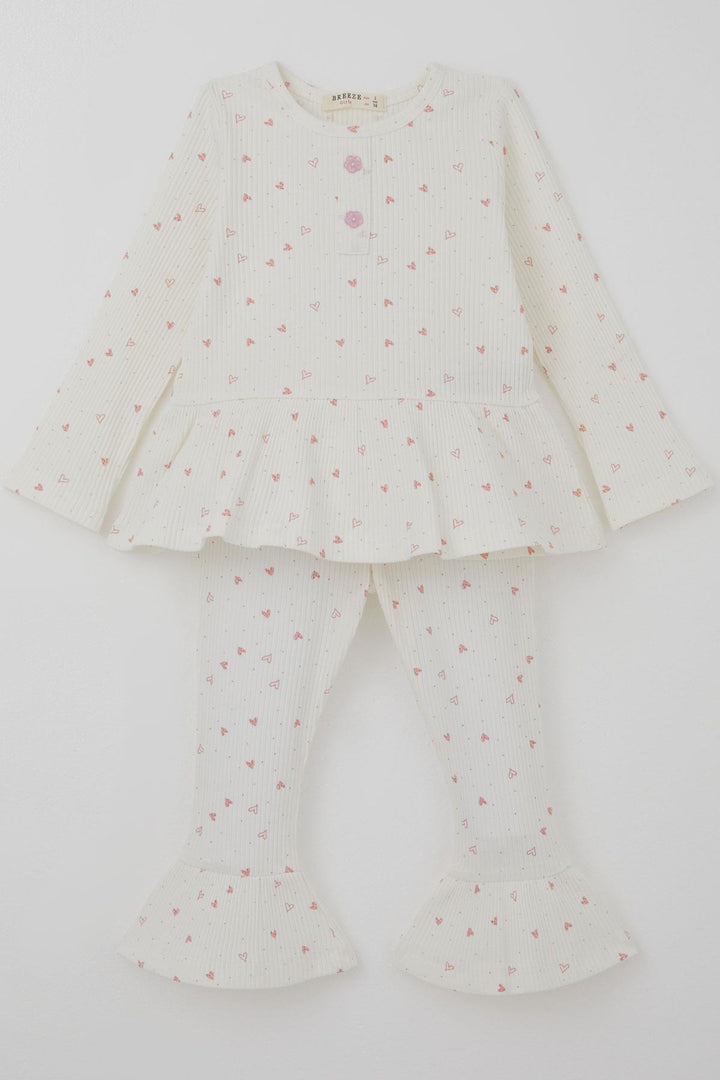 BRE Breeze Girl Child Leggings Set Heart Patterned Hem Ruffle Detailed 3-7 Years, Ecru - Neunkirchen