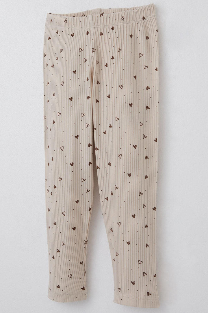 BRE Breeze Girl Child Leggings Set Heart Patterned Glittery Printed 2-6 Years, Beige - Oxnard