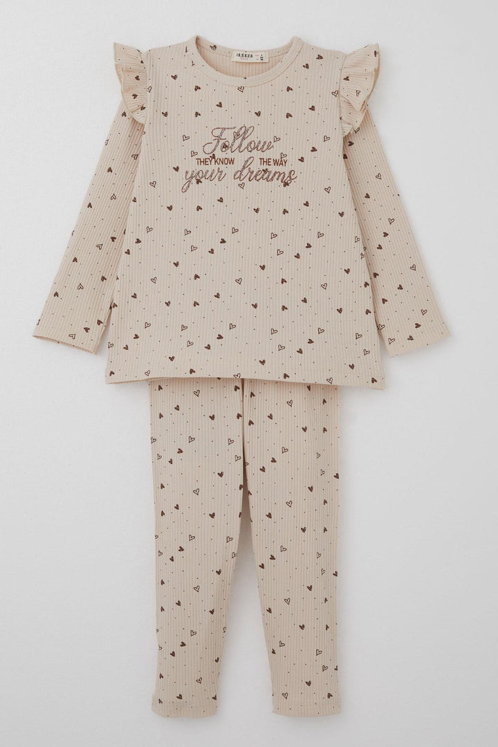 BRE Breeze Girl Child Leggings Set Heart Patterned Glittery Printed 2-6 Years, Beige - Oxnard