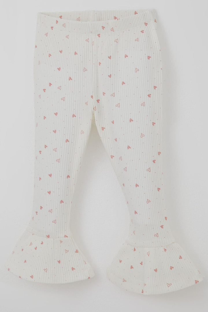 BRE Breeze Girl Child Leggings Set Heart Patterned Hem Ruffle Detailed 3-7 Years, Ecru - Neunkirchen