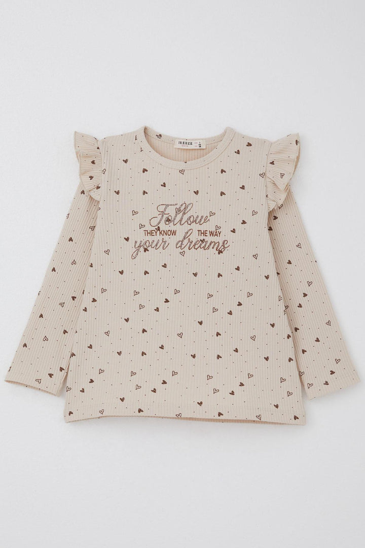 BRE Breeze Girl Child Leggings Set Heart Patterned Glittery Printed 2-6 Years, Beige - Oxnard
