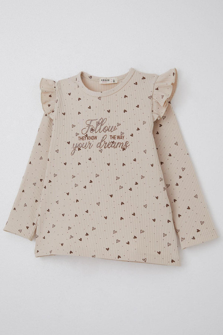 BRE Breeze Girl Child Leggings Set Heart Patterned Glittery Printed 2-6 Years, Beige - Oxnard