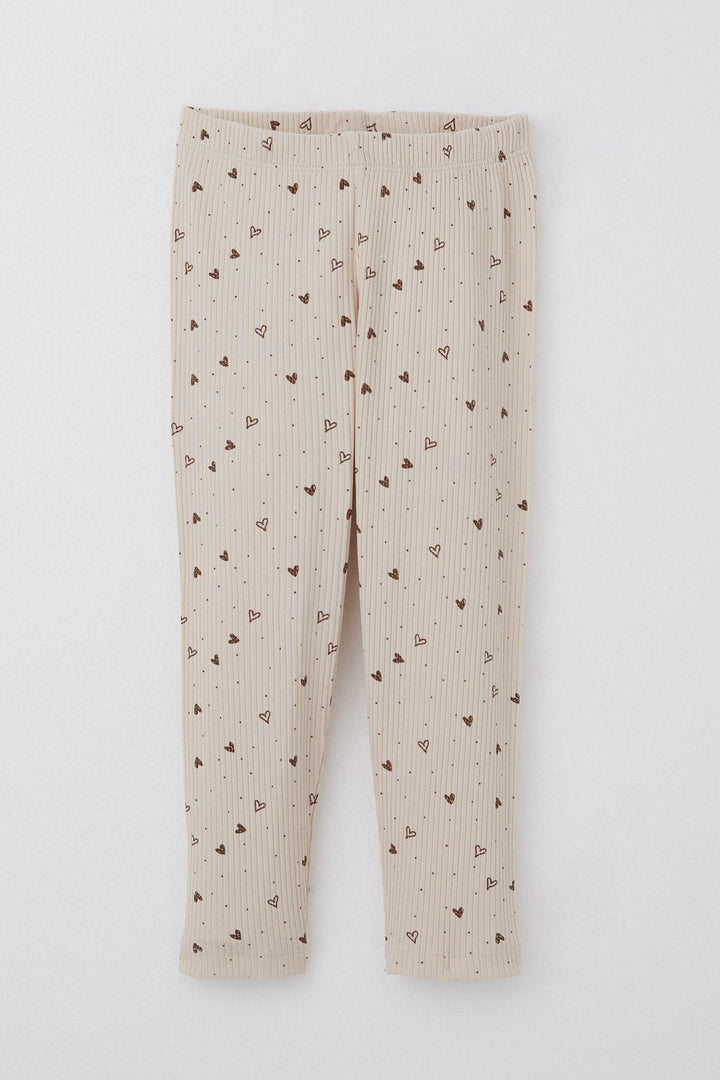BRE Breeze Girl Child Leggings Set Heart Patterned Glittery Printed 2-6 Years, Beige - Oxnard
