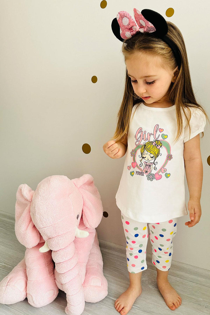 BRE Breeze Girl Child Leggings Set Heart Printed Cute Girl Printed 1.5-5 Years, Ecru - Addison