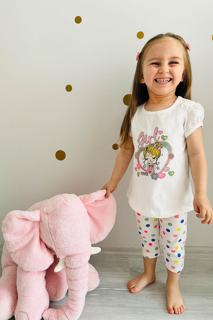 BRE Breeze Girl Child Leggings Set Heart Printed Cute Girl Printed 1.5-5 Years, Ecru - Addison