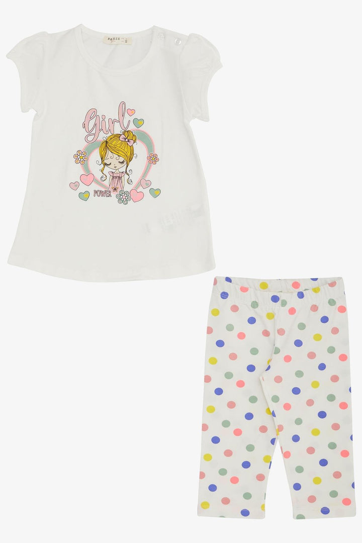 BRE Breeze Girl Child Leggings Set Heart Printed Cute Girl Printed 1.5-5 Years, Ecru - Addison