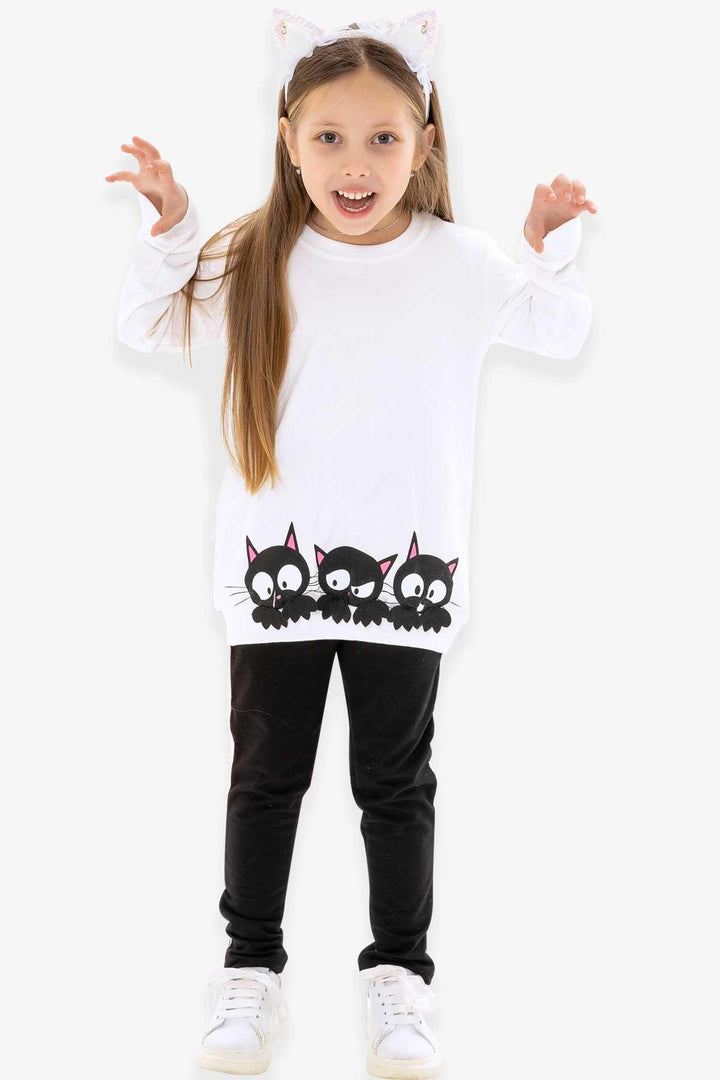 BRE Breeze Girl Child Leggings Set with Cat Print 1.5-5 Years, White - Agualva