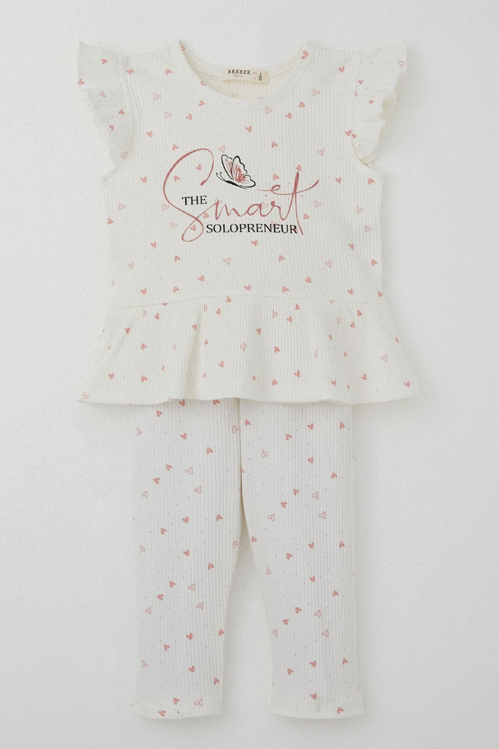BRE Breeze Girl Child Legging Set with Tiny Heart Patterned Print Ruffled 2-6 Years, Ecru - Siracusa