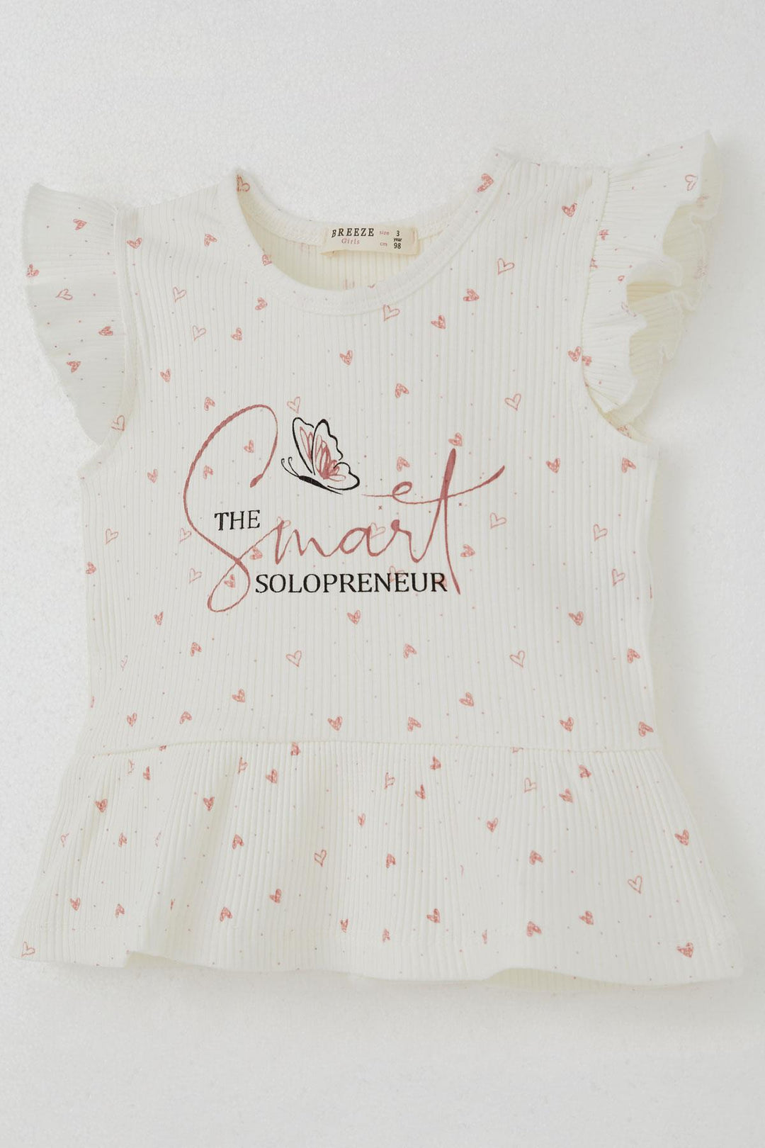 BRE Breeze Girl Child Legging Set with Tiny Heart Patterned Print Ruffled 2-6 Years, Ecru - Siracusa