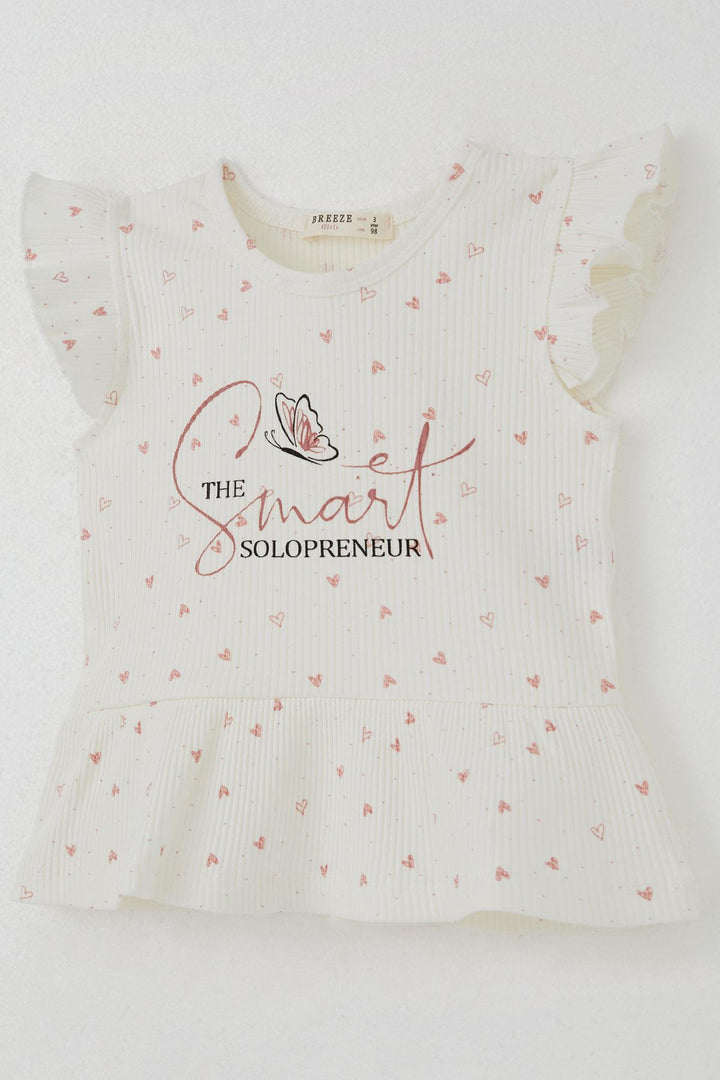 BRE Breeze Girl Child Legging Set with Tiny Heart Patterned Print Ruffled 2-6 Years, Ecru - Siracusa