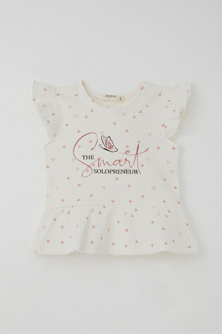 BRE Breeze Girl Child Legging Set with Tiny Heart Patterned Print Ruffled 2-6 Years, Ecru - Siracusa