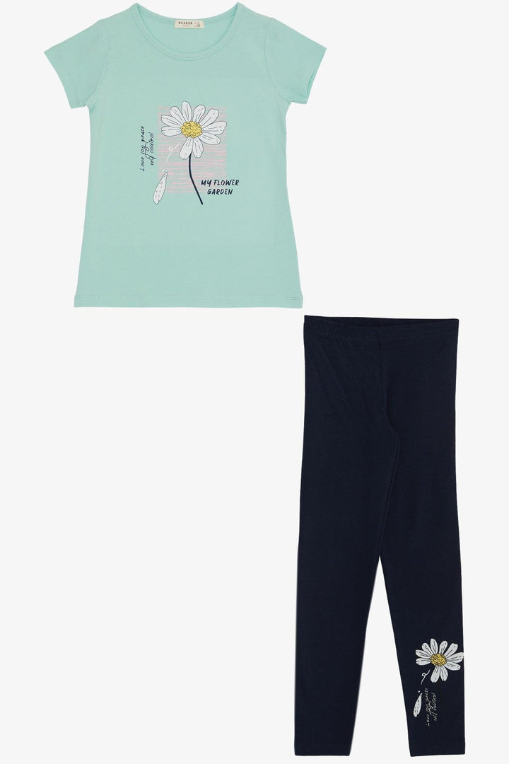 BRE Breeze Girl's Leggings Set with Daisy Print, 4-9 Years, Aqua Green - Ciudad Victoria