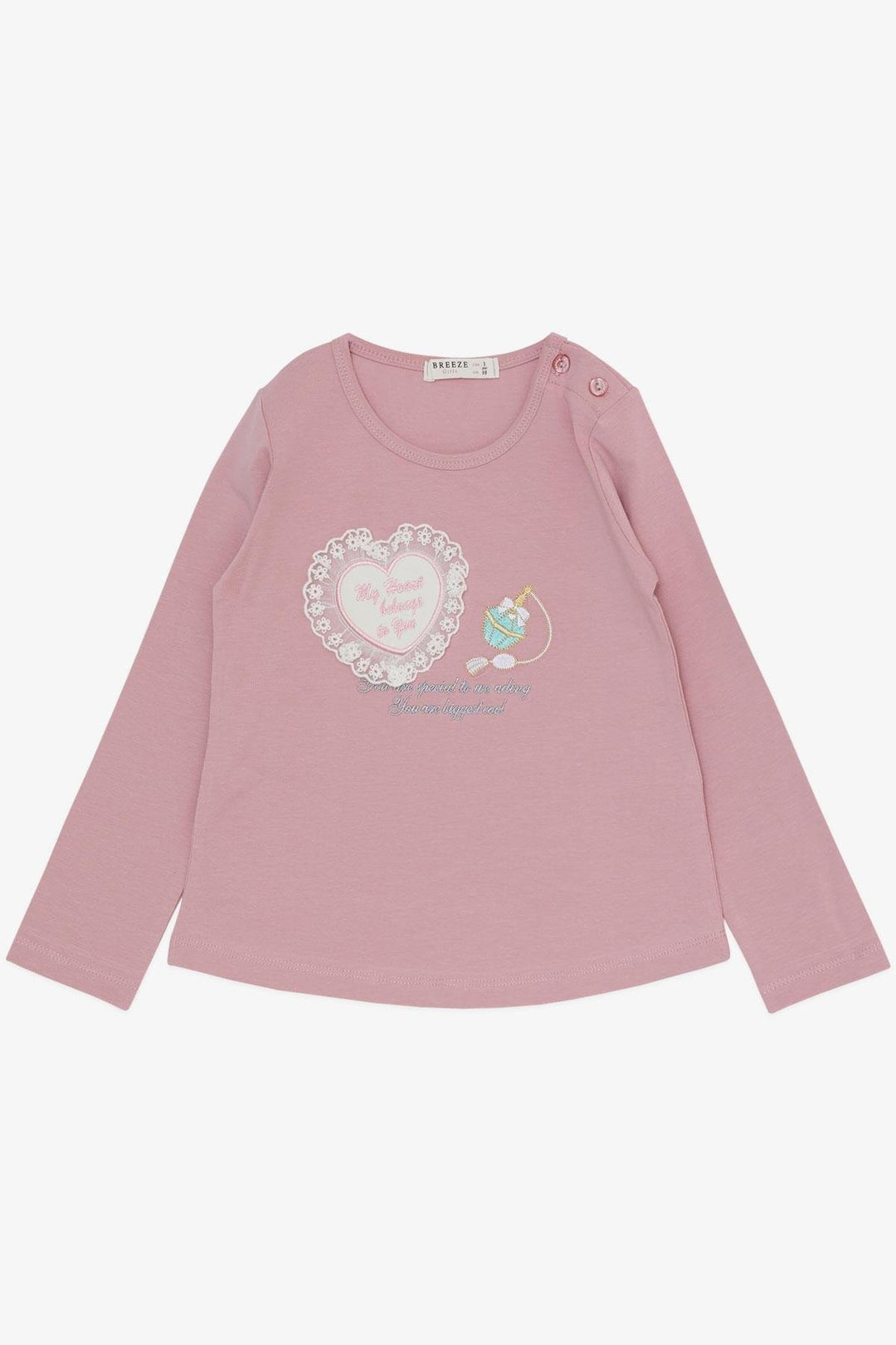 BRE Breeze Girl Child Leggings Set Perfume Bottle Embroidered Lace Heart Printed 1.5-5 Years, Rose Pink - Valence