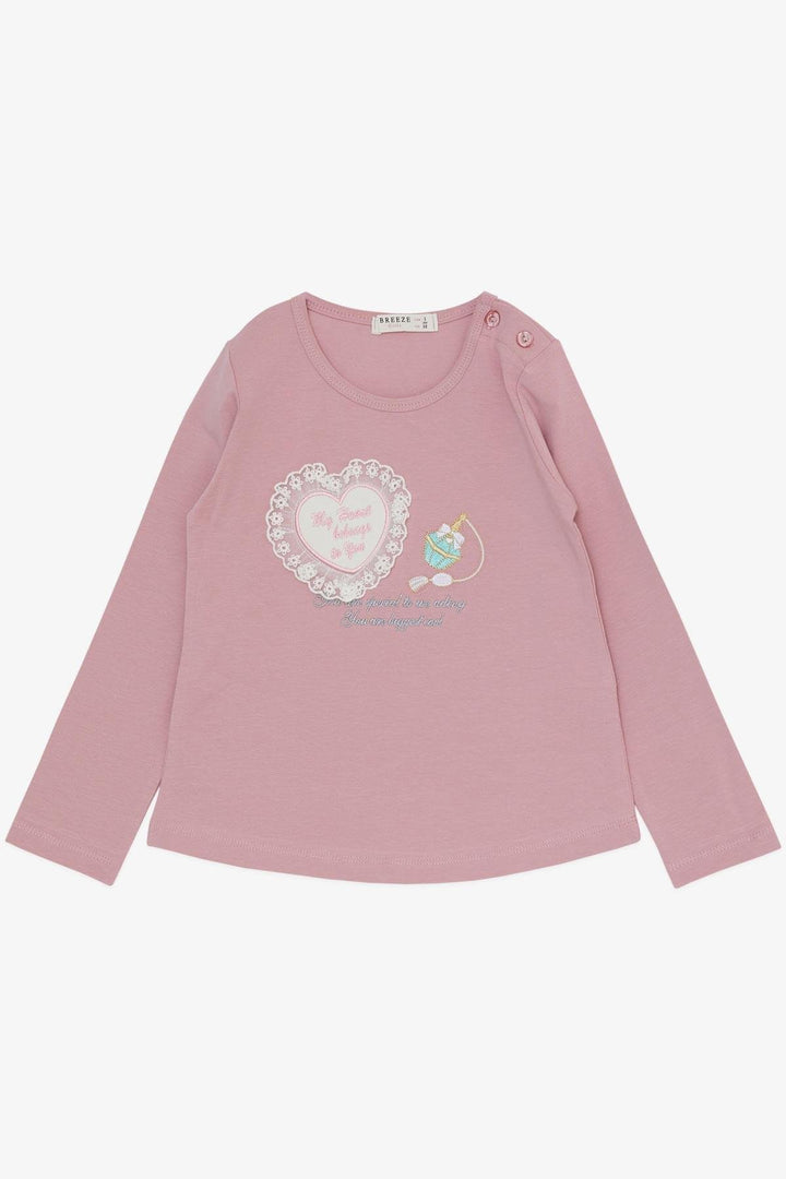 BRE Breeze Girl Child Leggings Set Perfume Bottle Embroidered Lace Heart Printed 1.5-5 Years, Rose Pink - Valence